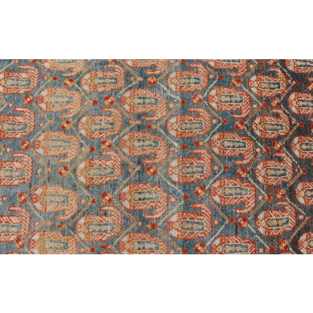 Cornflower Blue Long Antique Hand-Knotted Persian Malayer Runner in Wool With All-Over Design For Sale - Image 8 of 12