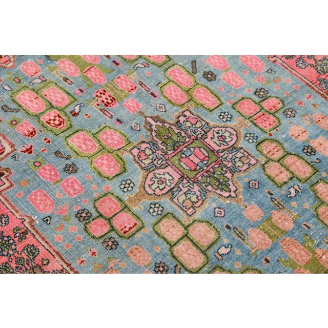 Antique Bidjar Area Rug With Medallion in Soft Rose and Cerulean Blue 4x5 For Sale In New York - Image 6 of 9