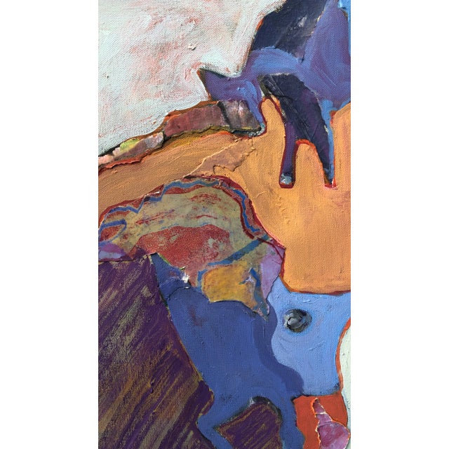 Unique collage painting by Barbara B Moore. The piece comes framed.