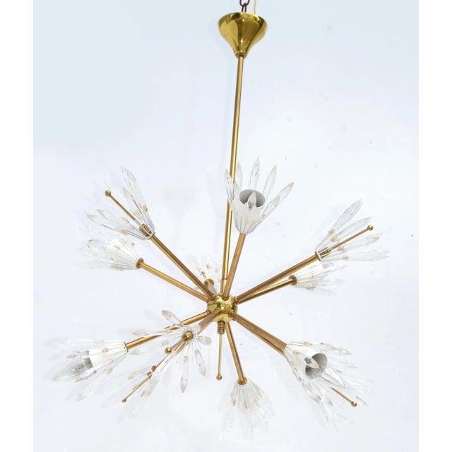 Emil Stejnar six light sputnik Pendant Lamp, orbit chandelier in brass and blown glass elements by Rupert Nikoll. Original...