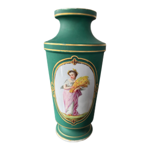 Antique Old Paris Porcelain Portrait 10.25" Vase of a Maiden Holding Wheat