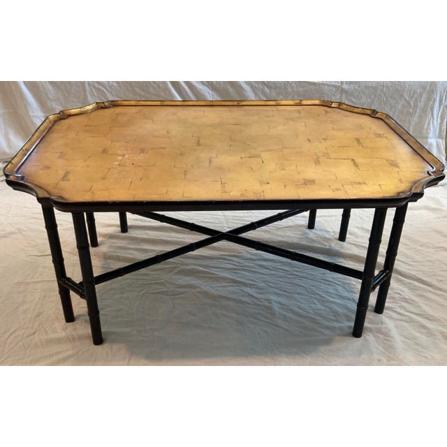 2000 - 2009 Kittinger Chinese Chippendale Faux Bamboo Tray Top Cocktail Table Gold Finish Top For Sale - Image 5 of 11