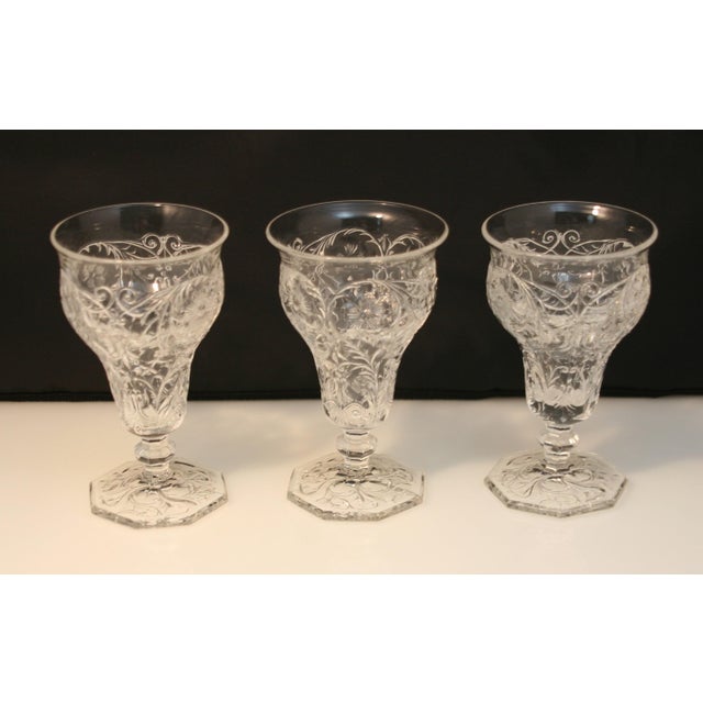 Vintage McKee Depression Pressed Glass Footed Water Goblets Set of 3 Rock Crystal Pattern These clear-footed elegant...