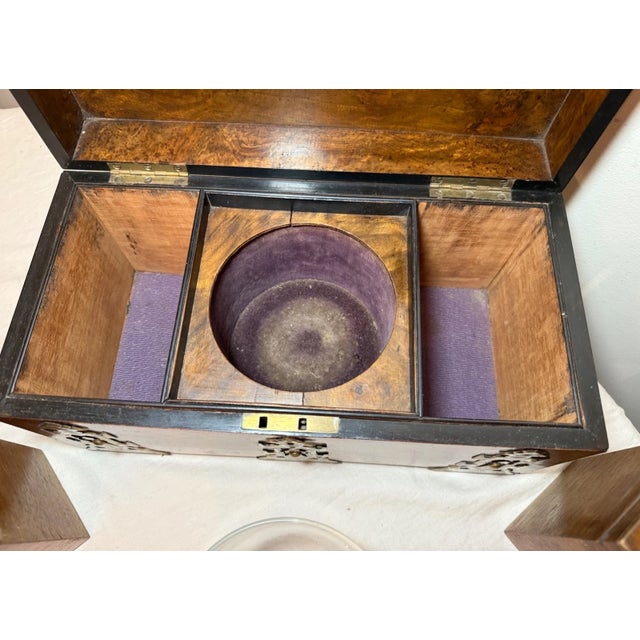 Antique Victorian Burr Walnut Tea Caddy by Parkins & Gotto England Circa 1860s For Sale - Image 16 of 16