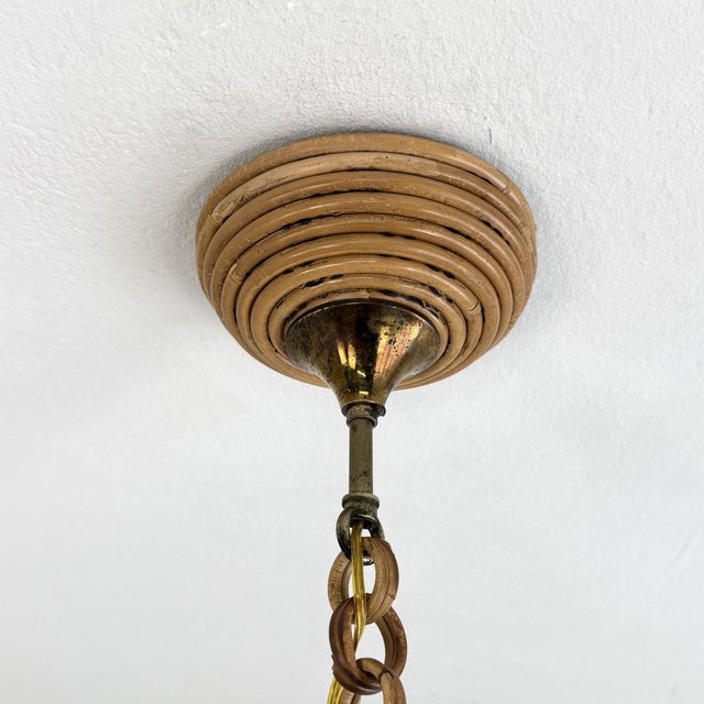 Light Yellow Wicker Chandelier in the style of Vivai del Sud, Italy, 1970s For Sale - Image 8 of 11