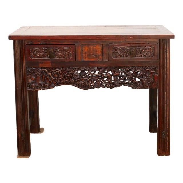Rustic Heavily Carved Chinese Altar Console For Sale