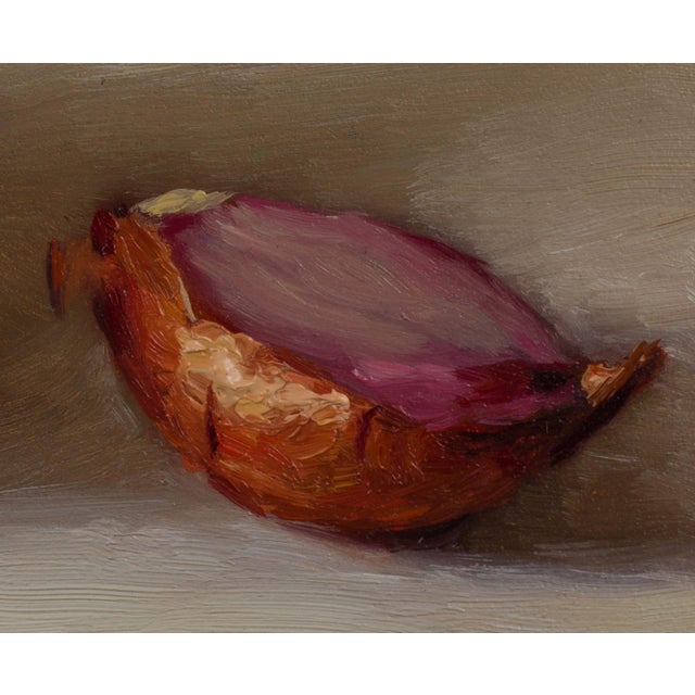 Spilled Shallots by Michael DeVore | Oil on panel Still life of shallots in a bowl For Sale - Image 4 of 4