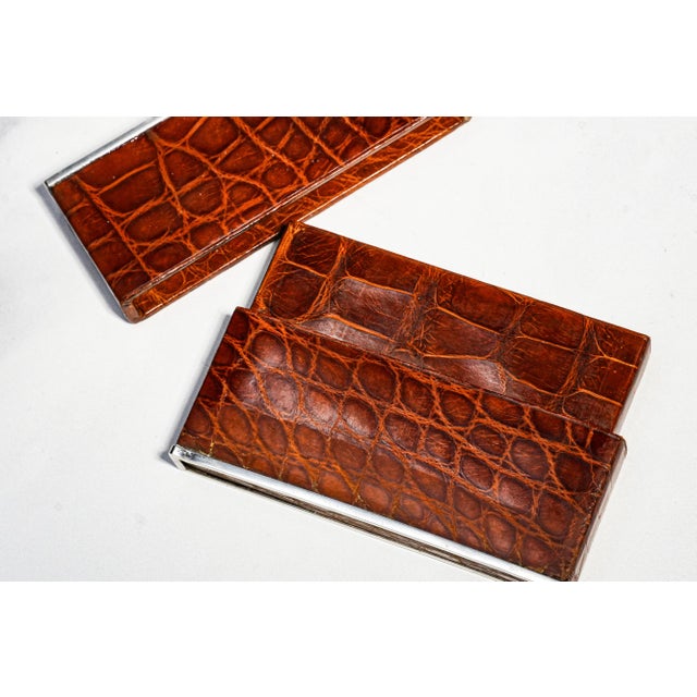 Animal Skin Luxurious Antique Art Deco French Leather and Silver Card Case Box Home Decor For Sale - Image 7 of 14