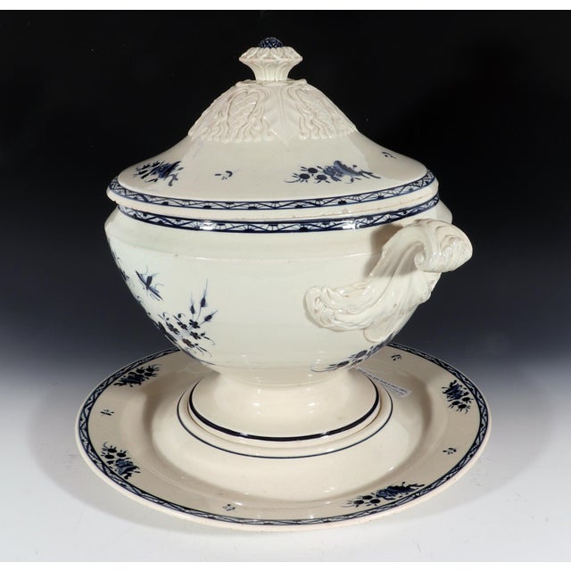 Early 19th Century Nimy Belgian Faience Large Blue & White Chinoiserie Soup Tureen, Cover & Stand For Sale - Image 4 of 12