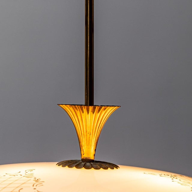 Circular Glass and Brass Ceiling Chandelier, 1950s For Sale - Image 11 of 14