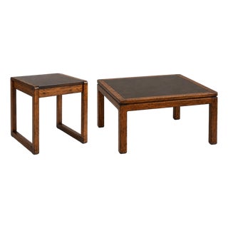Vintage Mid-Century Modern Architectural Coffee & End Table Set in Tobacco Walnut For Sale