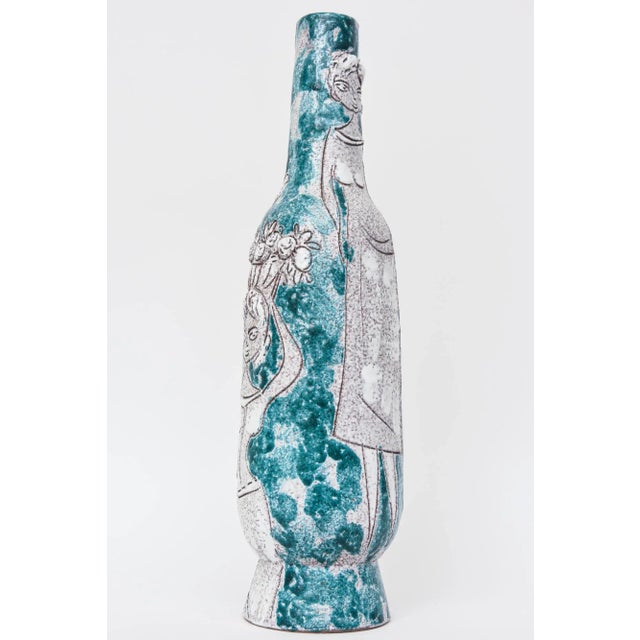 Ceramic 1960's Italian Glazed Ceramic Raymor, Gambone Style Vessel, Object or Sculpture Turquoise and White For Sale - Image 7 of 11