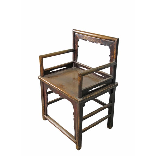 Chinese Brown Antique Chinese Low Back Arm Chair For Sale - Image 3 of 11