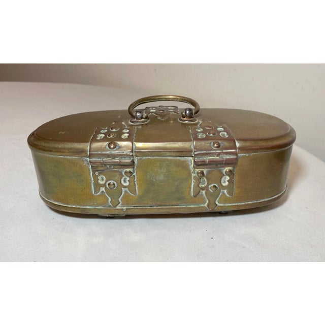 Up for sale is a rare antique 18th century handmade brass and iron box. It's forged by hand out of thick brass into an...