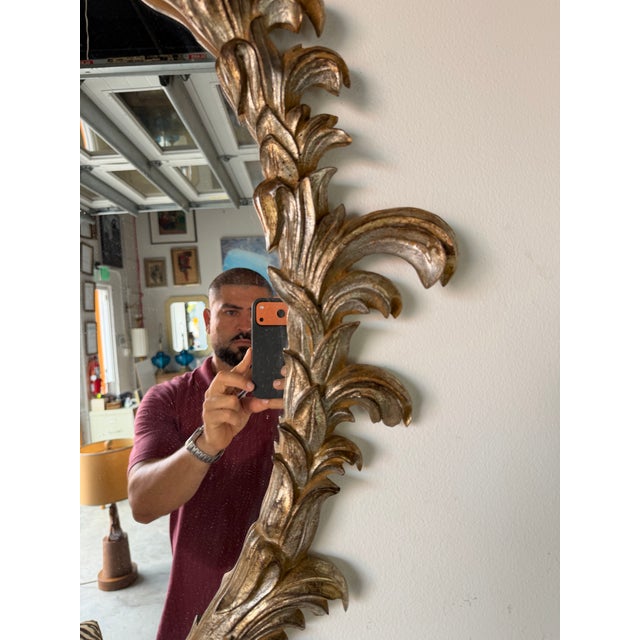 1960s Italian Hollywood Regency Gilt Carved Wood Wall Mirror For Sale - Image 9 of 12