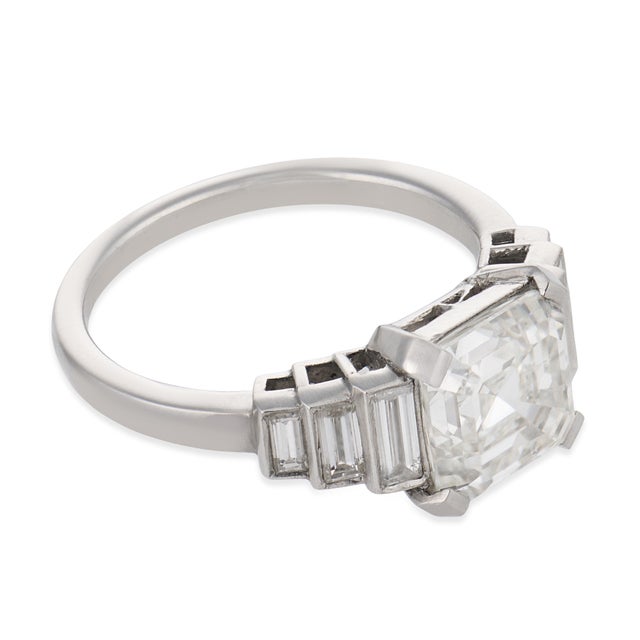 Early 20th Century Early 20th Century Art Deco Style Gia 3.00 Carat Asscher Cut Diamond Platinum Engagement Ring, Size 6.75 For Sale - Image 5 of 5