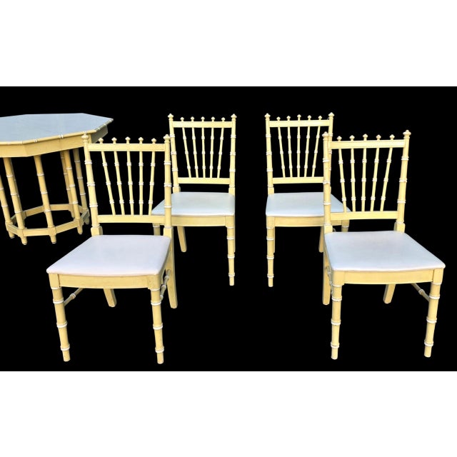 Thomasville Thomasville Hollywood Regency Faux Bamboo Octagonal Dining Table and Four Side Chairs in Ivory Lacquer, Circa 1980 For Sale - Image 4 of 12
