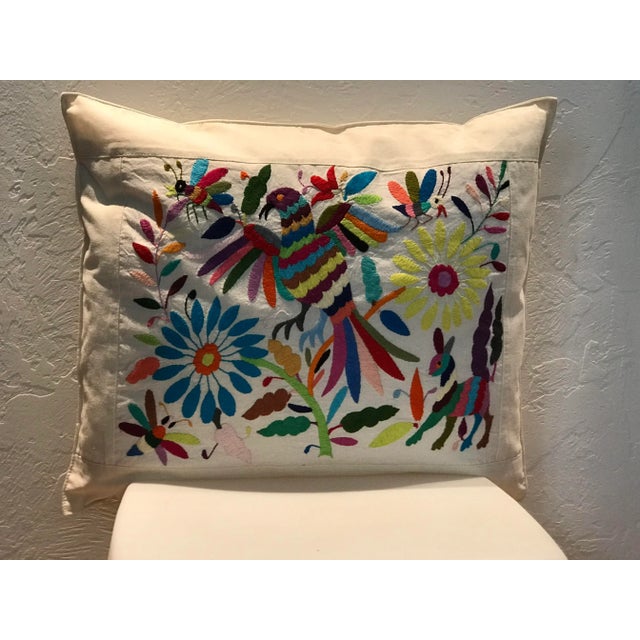 Multicolor Mexican Tenango Hand Embroidered Pillow Cover For Sale - Image 4 of 4