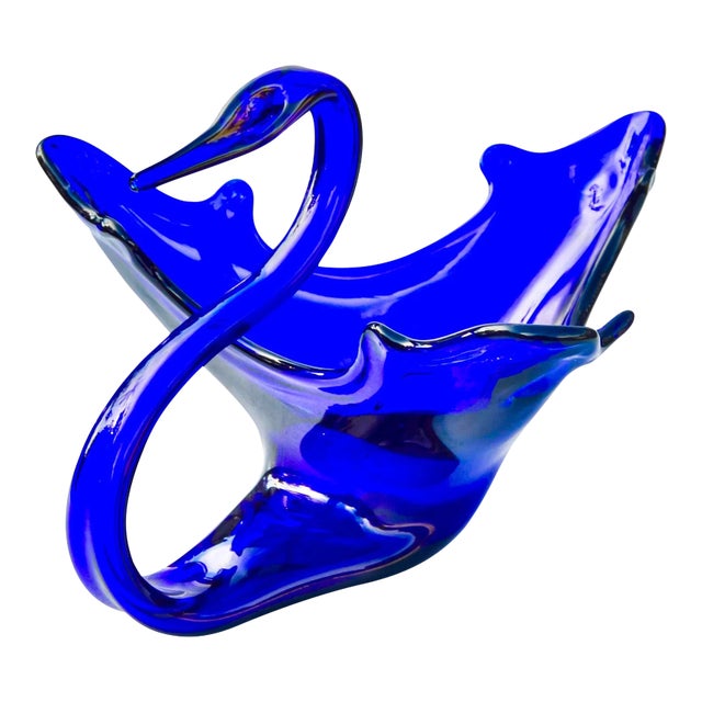 Mid-Century Handblown Cobalt Blue Art-Glass Swan Centerpiece For Sale