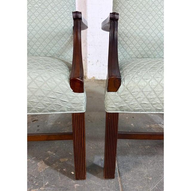 Pair of Textured Sea-Foam Green Upholstered Arm Chairs For Sale - Image 9 of 11