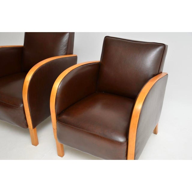 Wood Art Deco Swedish Armchairs in Satin Birch and Leather, 1930, Set of 2 For Sale - Image 7 of 13