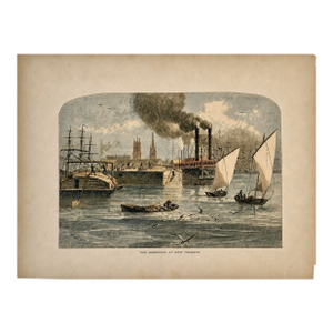 Mississippi River at New Orleans Original Wood Engraving From Picturesque America, 1872