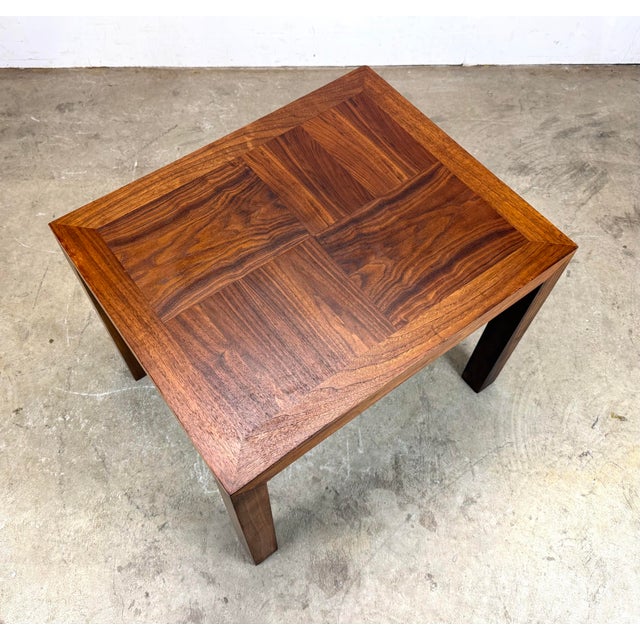 Brown 1970’s Mid Century Modern Walnut Parquet Parsons-Style Side Table by Lane For Sale - Image 8 of 12