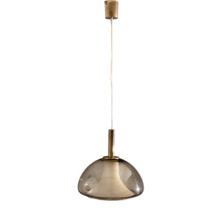 Hanging Lamp with Smoked Murano Glass and Opaline Inner Shade, 1960s For Sale