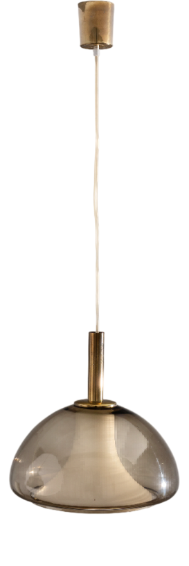 Hanging Lamp with Smoked Murano Glass and Opaline Inner Shade, 1960s