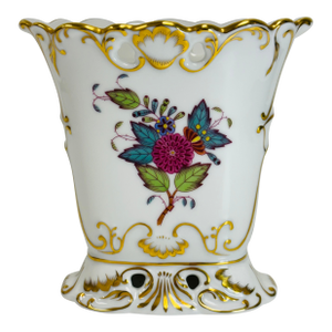 1990s Herend Chinese Bouquet Multicolor 4" Oval Footed Urn