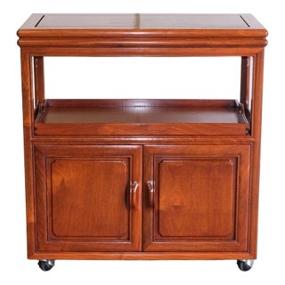 Versatile Hardwood Chinese Buffet with Tray & Wheels For Sale
