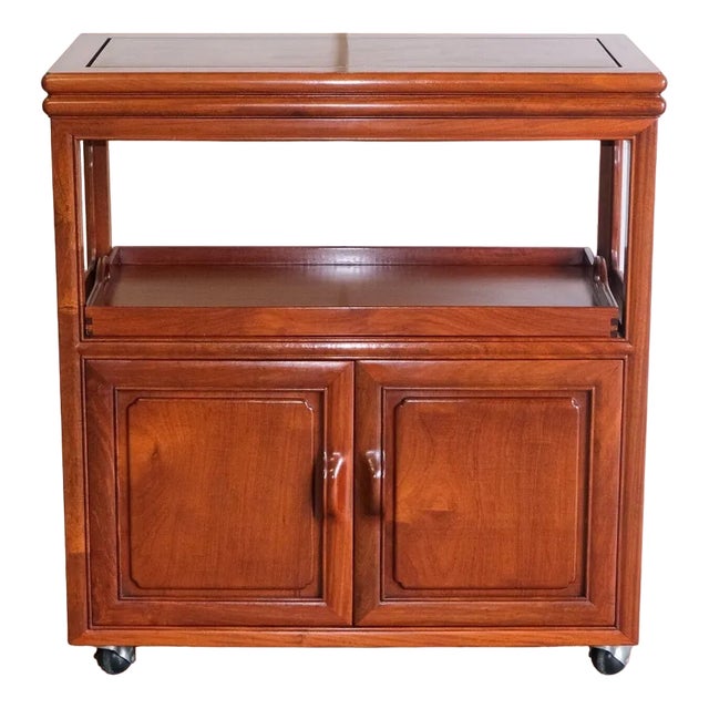 Versatile Hardwood Chinese Buffet with Tray & Wheels For Sale