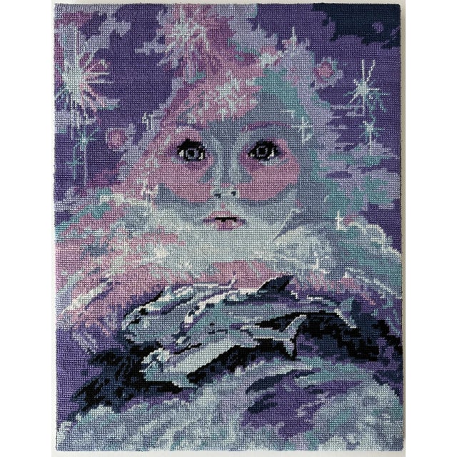 Completed “Wonder” needlepoint (“Emerveillement d’apres N. Toutain) is a 100% cotton canvas created by Royal de Paris,...