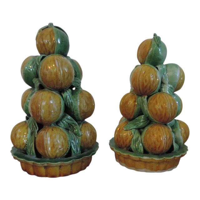 18th Century Chinese Kangxi Porcelain Altar Temple Fruit Pyramids of Walnuts - a Pair For Sale