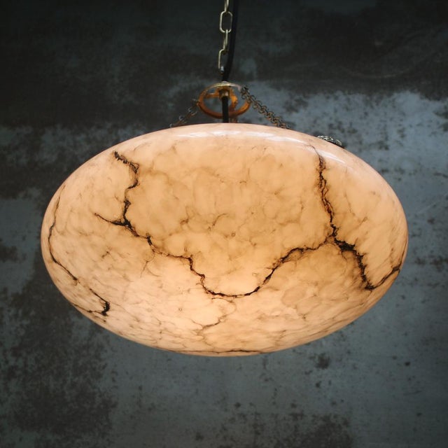 1920 French Art Deco, white / grey painted glass pendant lamp with marble effect. E27 / E26 Up to 250V (Europe/UK...