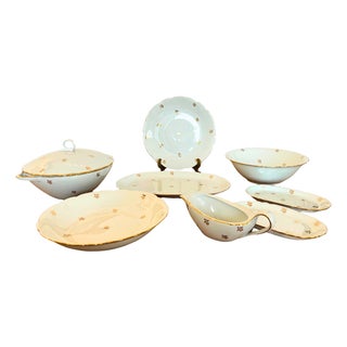 French Porcelain Dinner Set with Gilt Edges for 12 from Limoges, 1956, Set of 31 For Sale