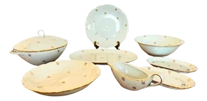 French Porcelain Dinner Set with Gilt Edges for 12 from Limoges, 1956, Set of 31