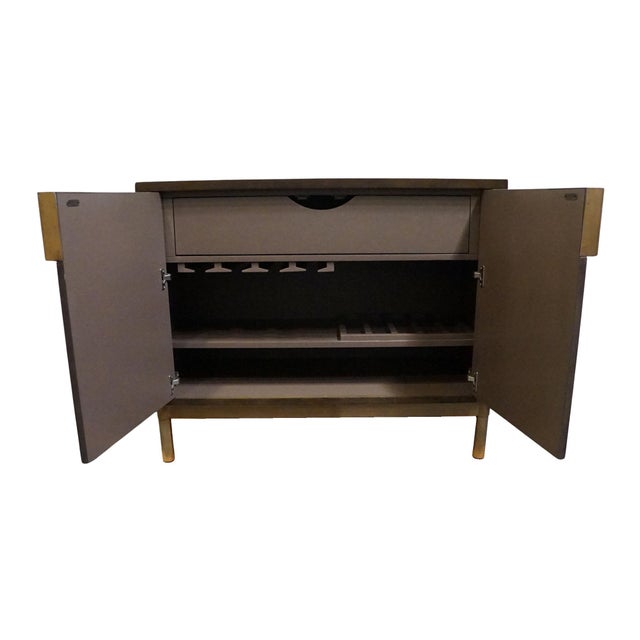 Bassett Mirror Co. Metro Collection Ash Veneer Contemporary Glamour Style 42" Bar Cabinet A2427 For Sale In Kansas City - Image 6 of 13