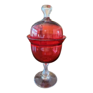 Mid Century Modern Murano Style Large Ruby Cranberry Glass Goblet