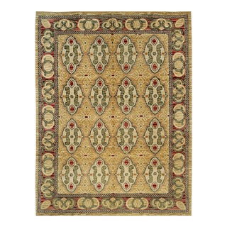 9x12 Iris Cozy Beige Geometric Modern Hand Knotted Wool Carpet Rug For Sale