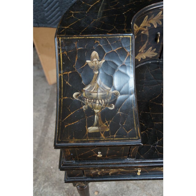 Vintage Black Lacquer Chinoiserie Carlton House Neoclassical Writing Desk For Sale - Image 14 of 17