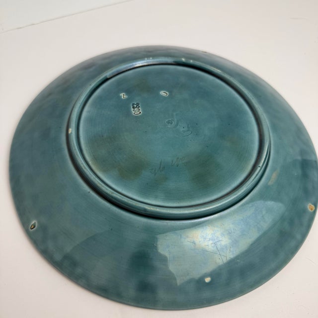 Blue Antique Georg Schmider / Zell Majolica Basketweave Plate Cherries & Grapes For Sale - Image 8 of 10