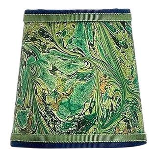 Emerald and Gold Marbled Paper Chandelier Shade - 4”x6”x6” For Sale