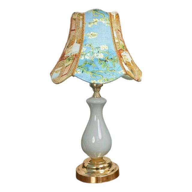 Celadon Gilt Bird & Flower Fabric Table Lamp For Sale