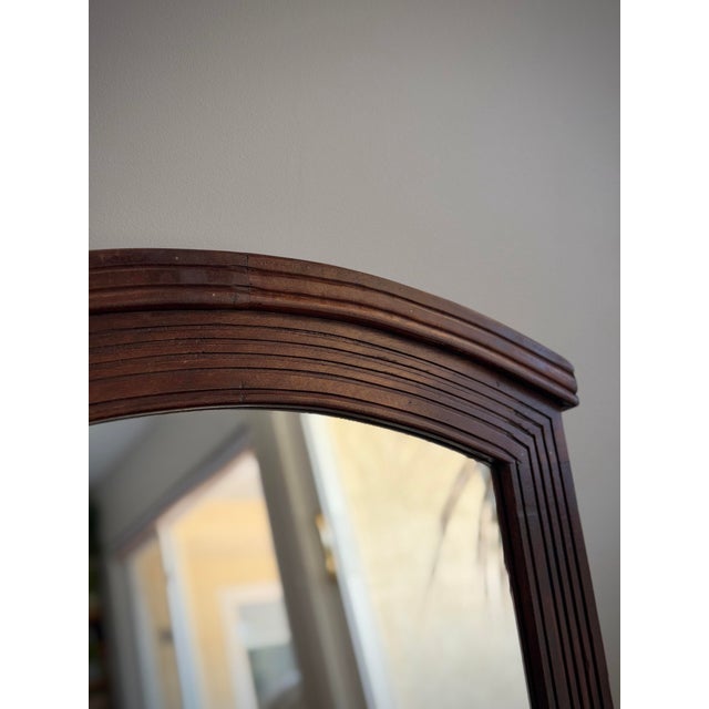 Wood Vintage Arched Walnut Finish Mirror in the Style of Broyhill Brasilia & Mid Century Modern Design MCM Postmodern Style For Sale - Image 7 of 11
