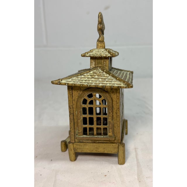 1940s Rare Antique French Pagoda Rooster Banque Coin Still Dime Penny Brass Bank For Sale - Image 5 of 9