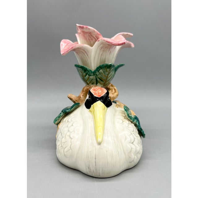 Fitz and Floyd 1996 Fitz & Floyd Crane & Lily Ceramic Candlestick Holder – Chinoiserie / Hollywood Regency For Sale - Image 4 of 12