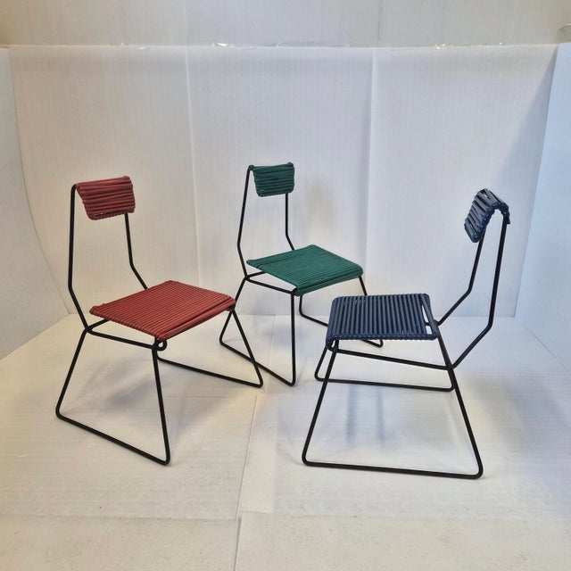 Vintage Metal and Plastic Scoubidou Chairs, 1950s, Set of 3 For Sale - Image 17 of 17