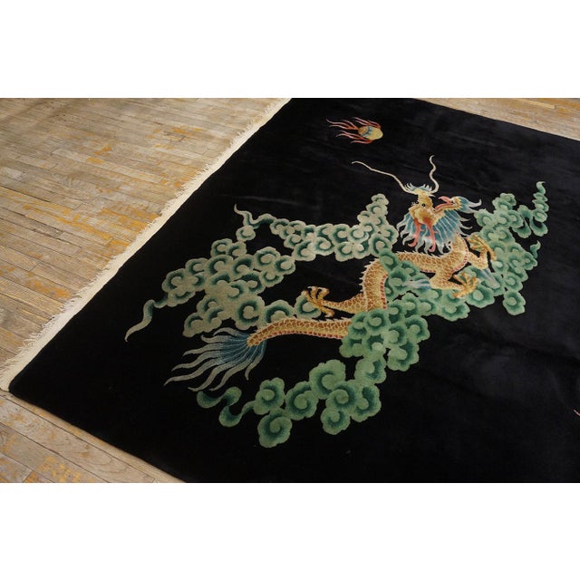 Magnificent Black Background With Dragons & Flaming Pearls Antique Chinese Art Deco Rug by Nichols Workshop For Sale - Image 4 of 9