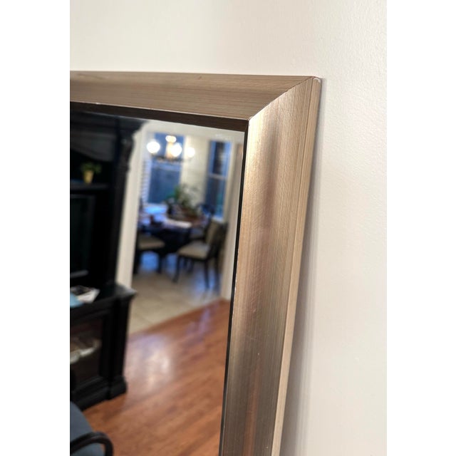 Contemporary Transitional Brushed Silver Finish Solid Large Wall Mirror For Sale In Houston - Image 6 of 11